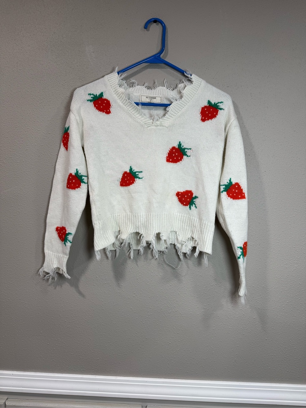 Strawberry Cropped Distressed Sweater
